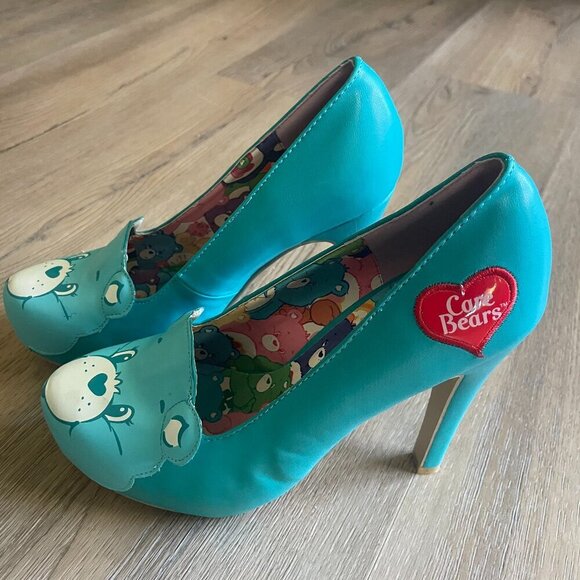 IRON FIST WOMENS CARE BEARS HIGH HEELS SIZE 6 OR 36 CLOUDY BLUE RARE! - Picture 1 of 9